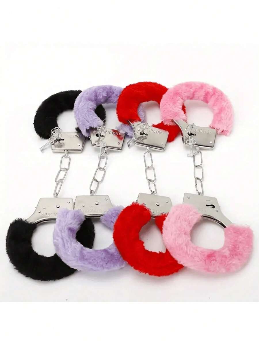 Multi-Colored Women's And Men's Costume Props Fake Handcuffs And Keys, Suitable For Halloween Party Pranks, Cosplay Character Props