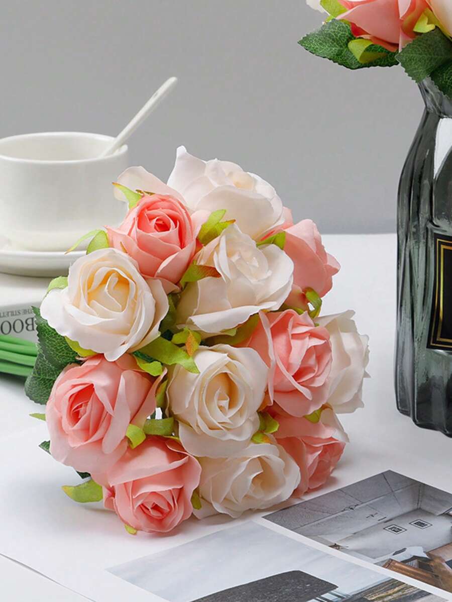 12 Artificial Rose Hand-Held Flowers, Multi-Color Simulated Silk Roses, Used For Parties, Home Proposals, Weddings, Brides, Wedding Decorations