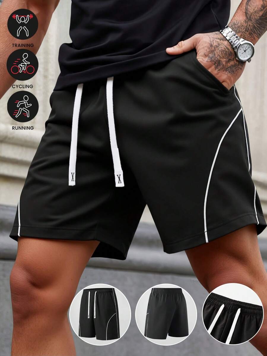 Men's Solid Color Fashion Sports Shorts, For Running, Lightweight Quick Dry Breathable Beach Shorts, Stylish & Comfortable, With Drawstring, Suitable For Beach, Gym, Training, Outdoor Activities, And Casual Daily Wear