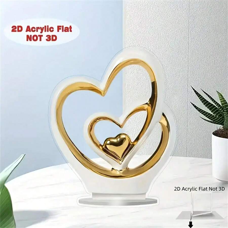 2D Flat Acrylic Double Heart Accessories For Living Rooms, Lobbies, Coffee Tables, And Shelves, Perfect Anniversary And Father's Day Gifts For Couples And Lovers, Modern And Decorative Home Decor, Valentine's Day Gifts, No Battery Required, Oval Acrylic Base Delivered, Non Sculptural Shape