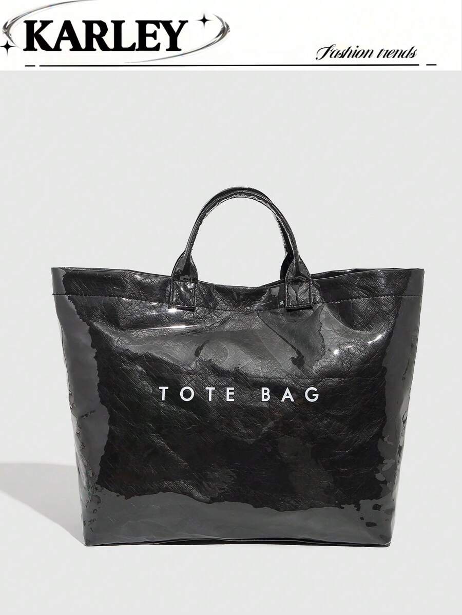 Large Capacity Fashion Transparent Jelly Tote Bag, PVC Waterproof Handbag Shopping Bag, Neutral Oversize Bag, Retro Casual Chic Tote Bag, Suitable For School/Workout/Travel
