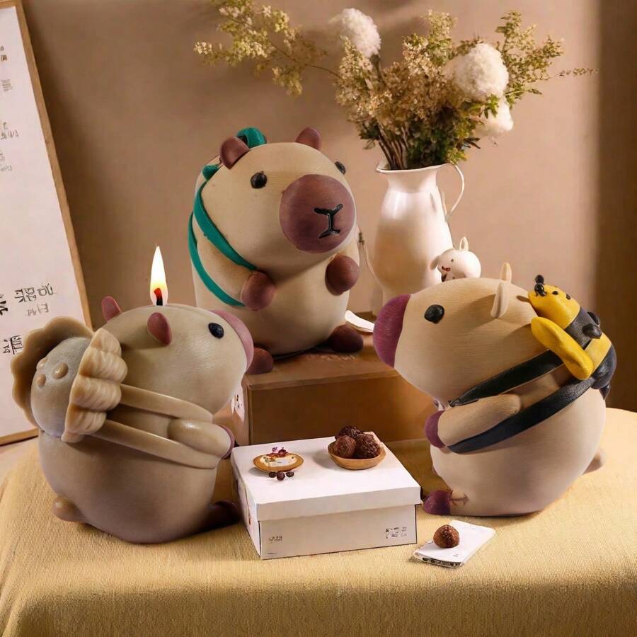 1PC Capybara Series Silicone Mold (Carrying Oyster/Turtle/Bee Bag Design) For DIY Aromatherapy Candles, Plaster Sculptures, Handmade Soaps & Diffuser Stones Crafting