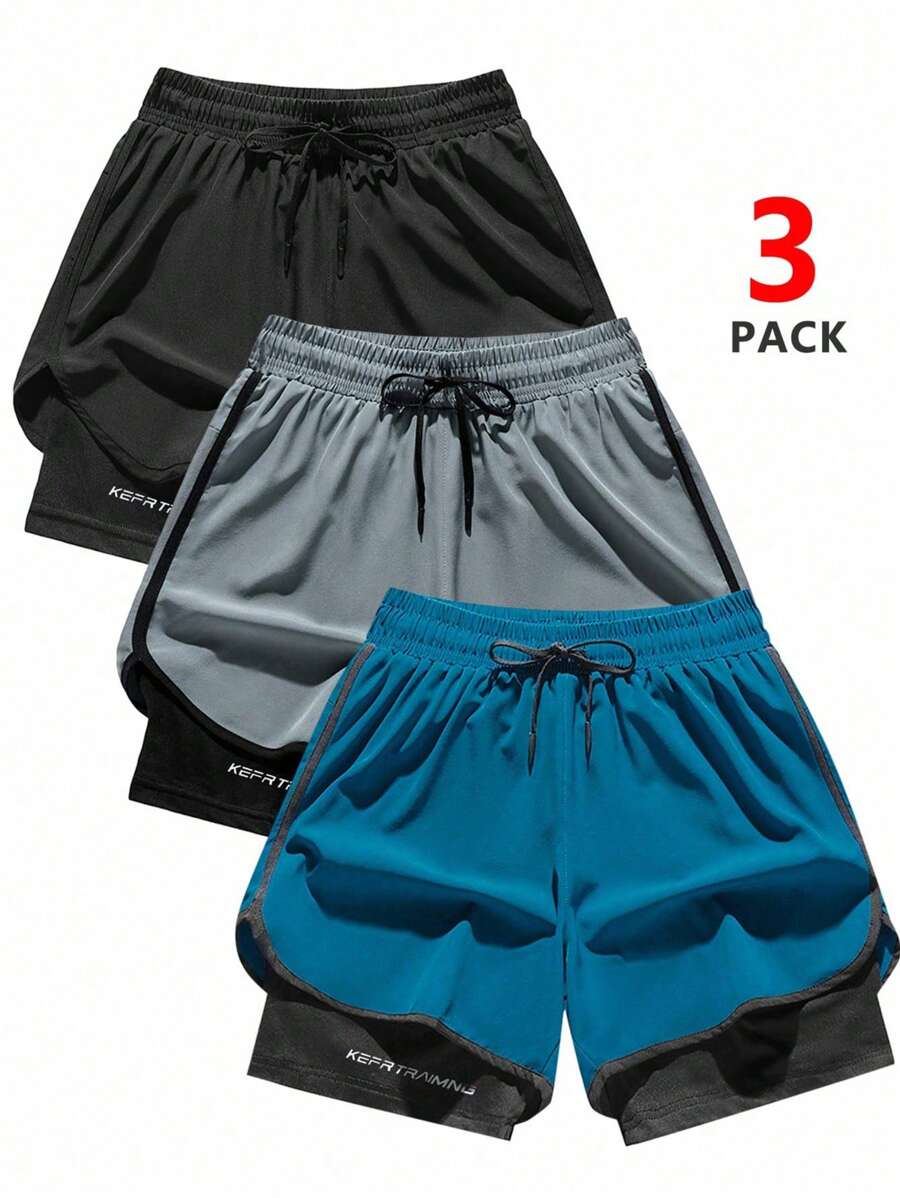 3 Pairs Men's Breathable Quick-Drying Athletic Shorts, Summer Sports Running Pants