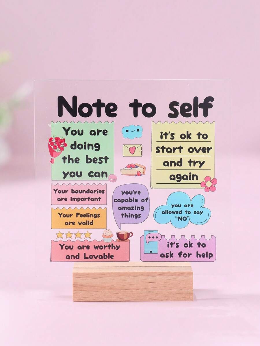 1pc Inspirational Acrylic Desk Card With Wooden Base,Positive Thought Sign Inspirational Quotes Decor For Home Office Desk Decorations,Birthday Gifts,Party Favors,Positive Affirmation & Self-Love Reminder, Colorful Encouragement Note For Office, Schol,Motivational Tool,Colorful Desk Card,Acrylic Note Card