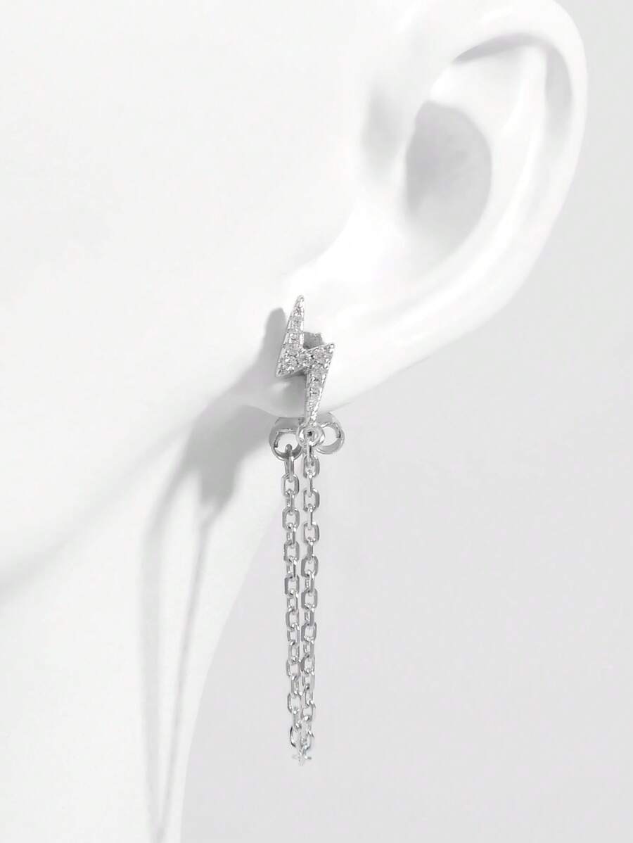 1 par de pendientes de botón con diseño de rayo de plata de ley 925 con circonita cúbica, con estilo vintage y único, adecuado para uso diario, citas, fiestas, aniversarios de boda, un regalo personalizado