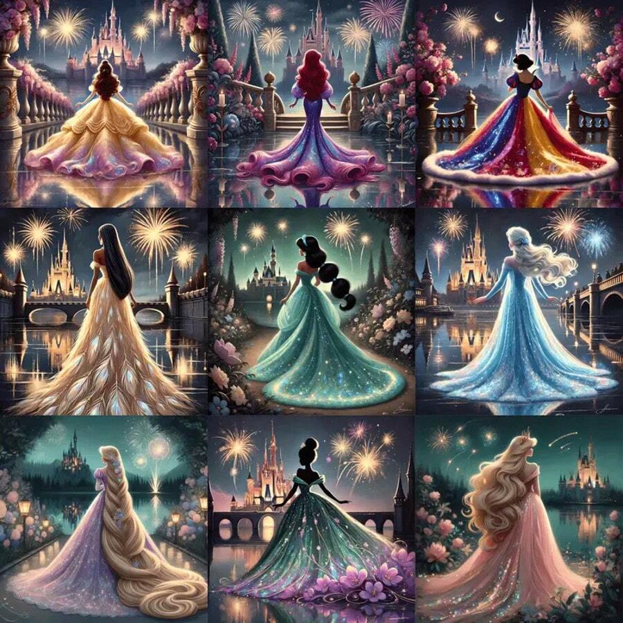 Disney Set de Kit de pintura de diamantes 5D con diseño de tema de princesa de dibujos animados, kit de pintura de diamantes completo que estimula la imagen de mosaico arte de pared manualidades para decoración del hogar, decoración de fiesta de vacaciones, regalo hecho a mano perfecto