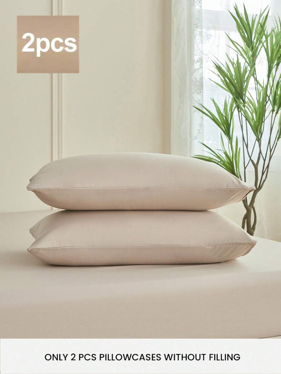 2pcs/Set Khaki Premium Brushed Microfiber Envelope Pillowcases Set, Soft Breatheable Pillow Covers Without Filling Luxurious, Ultra Soft And Breathable, No Filler, Machine Washable ,Good Gifts For Friend And Trip Cooling Pillow Covers With Envelope Closure, Luxury Bed Pillow Cover, Ultra Soft Hotel Pillow Protector, Fit For Standard Queen King Twin Back School Domitory Bedding