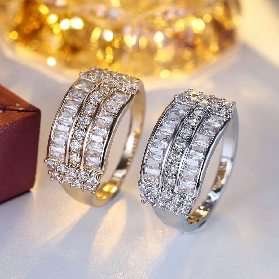 1pc Women's Elegant Fashionable Sparkling Zirconia Ring, Party Jewelry, Holiday Gift