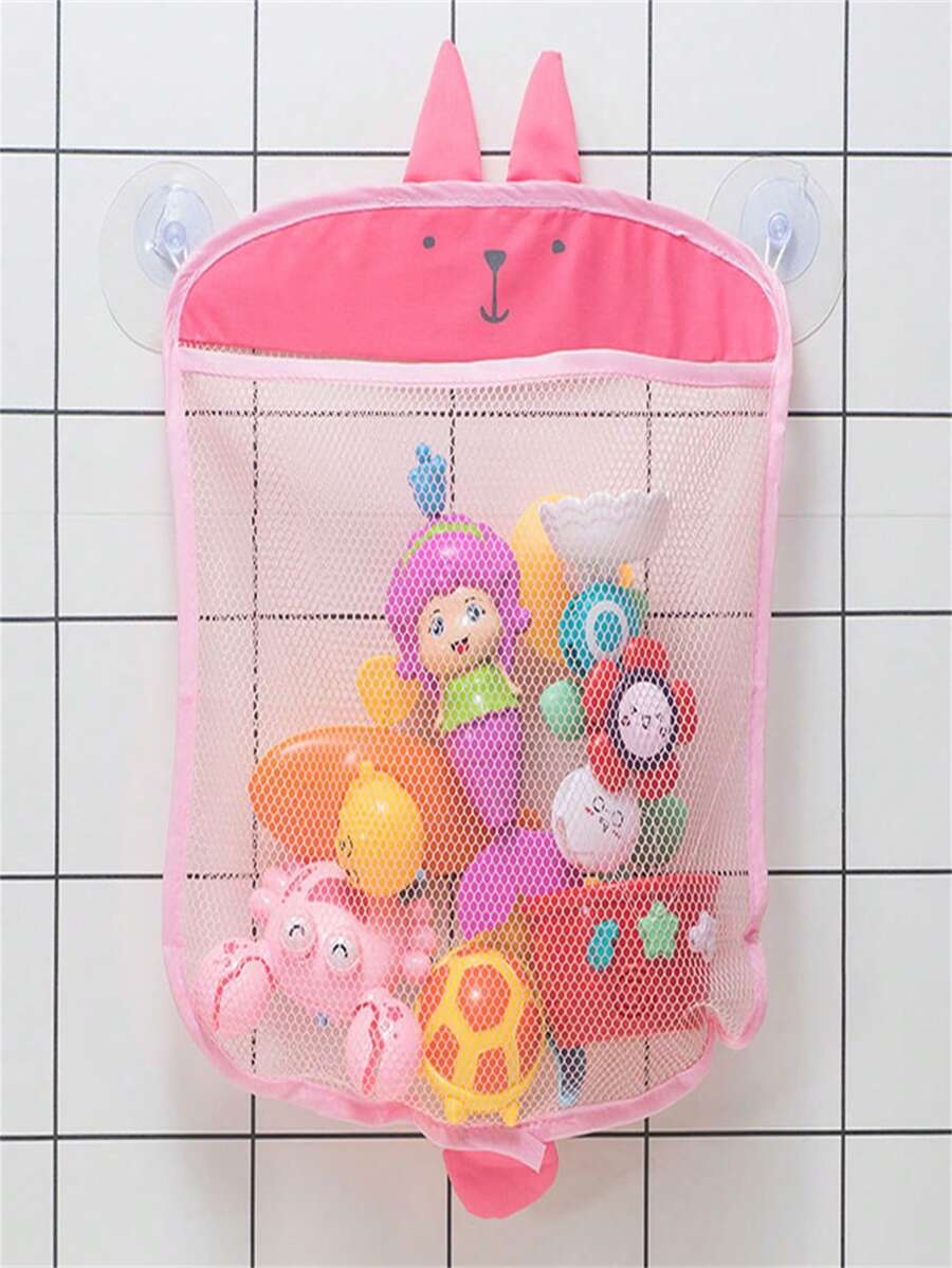 1pc/3pcs Colorful Mesh Bath Toy Storage Net Bag, Waterproof Cartoon Bathroom Hanging Suction Cup Organizer Basket, Toy Storage Pouch, Bathroom Organizer Bag