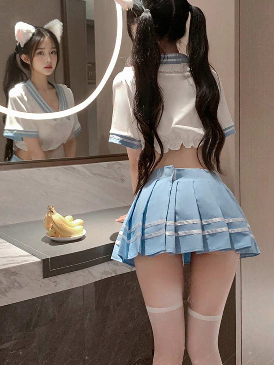 Um Conjunto de Estilo Sexy Kawaii Uniforme Escolar JK para Mulheres, Halloween