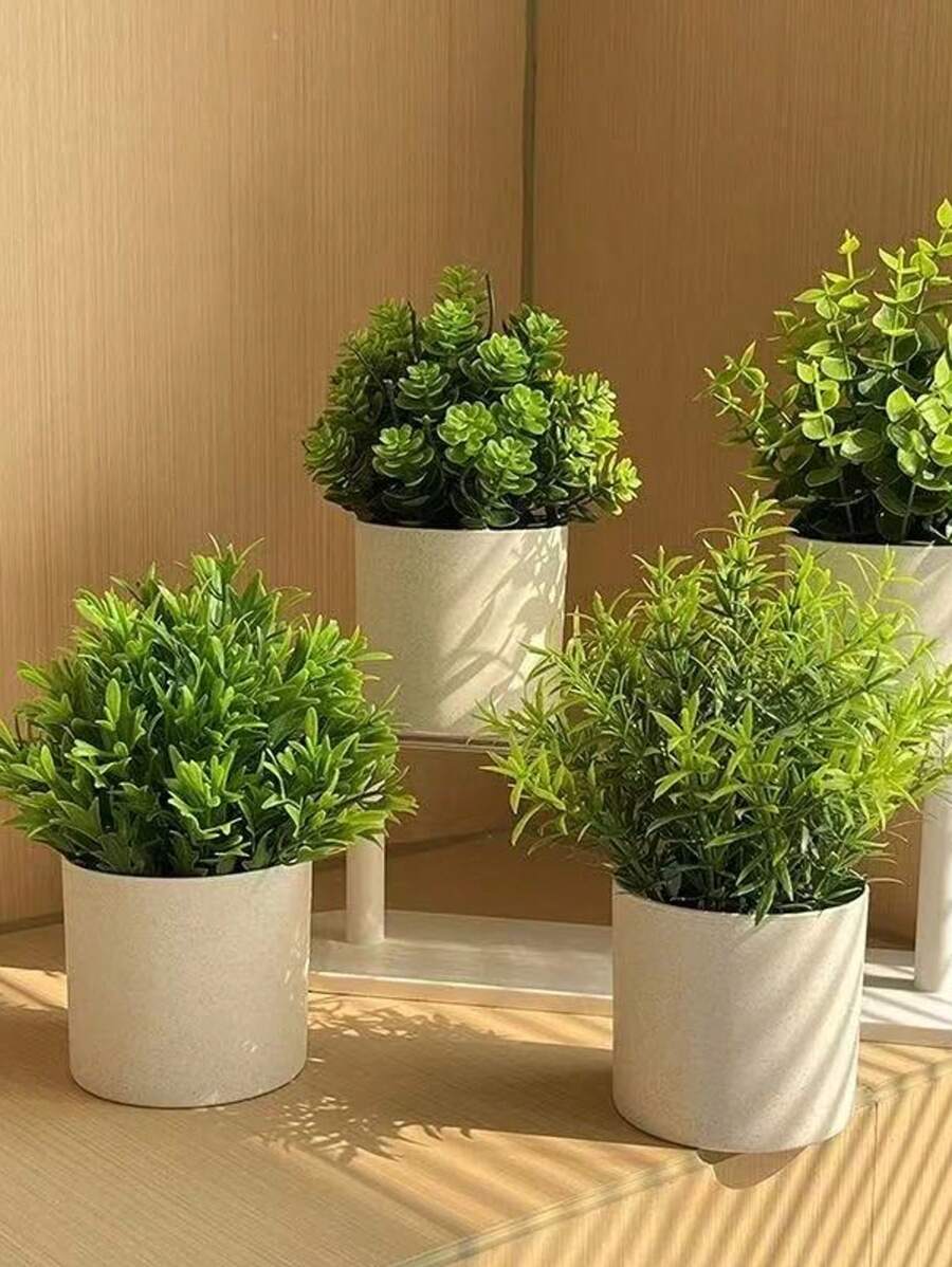 1pc Mini Tabletop Artificial Potted Plant, Decorative Grass Pot For Office