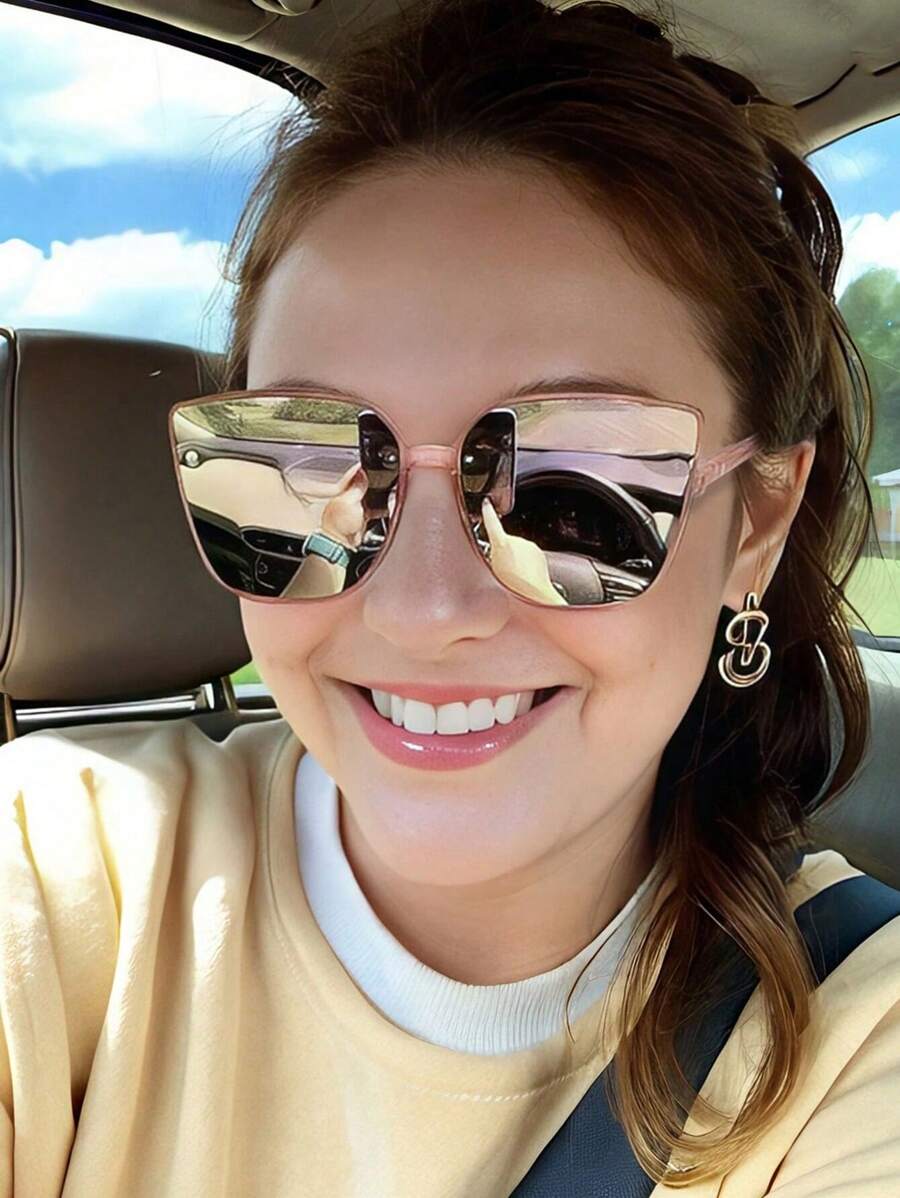 1pair Women's Transparent Pink Square PC Frame Mirrored Lens Fashionable Everyday/Travel Fashion Glasses For Summer Beach Vacation,Outdoor,Travel