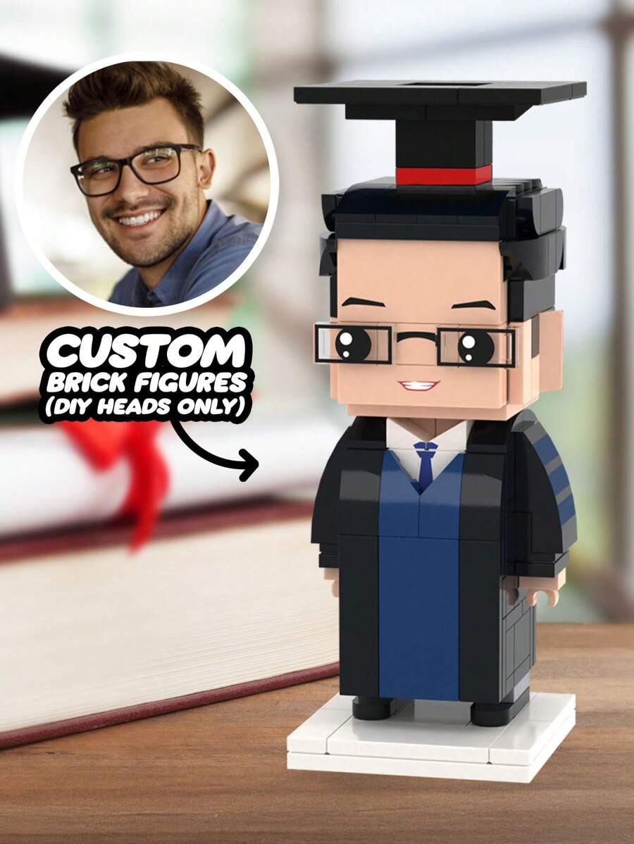 1pc Custom Brick Figure, Personalized Graduation Gifts Brick Figures, Class Of 2025 Memorabilia, Custom Head Brick Figures Personalized Bachelor Of Arts Uniform Brick Figures