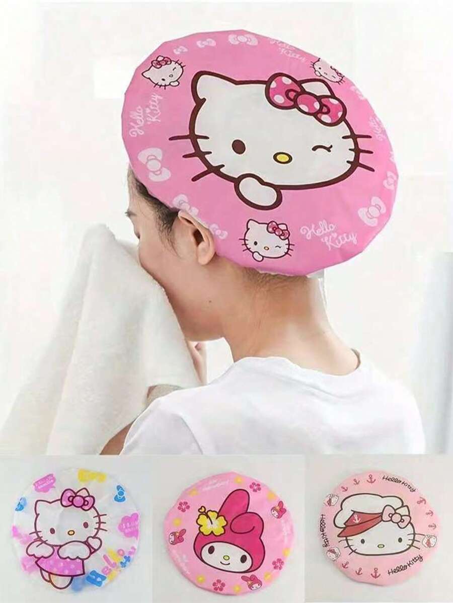 Sanrio Sanrio Hello Kitty Waterproof Shower Cap For Women, Soft & Comfortable Bath Hat With Brim, Suitable For Kitchen, Hair Care And Oil Fume Protection Back To School
