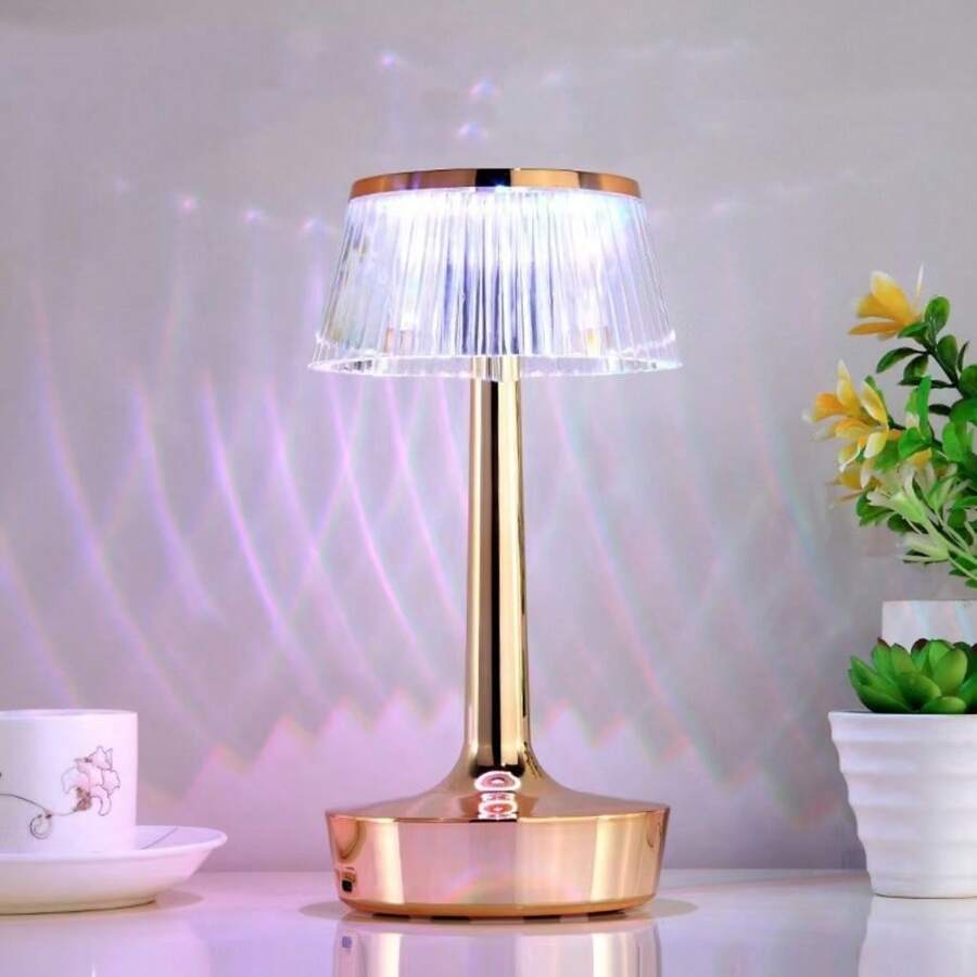 Rechargeable Transparent Lamp Shade Wireless Desk Lamp, Portable Battery Powered Light With 3 Elegant Dimmable LED Modes And Memory Function, Suitable For Outdoor/Dinner/Yard/Restaurant (Gold)