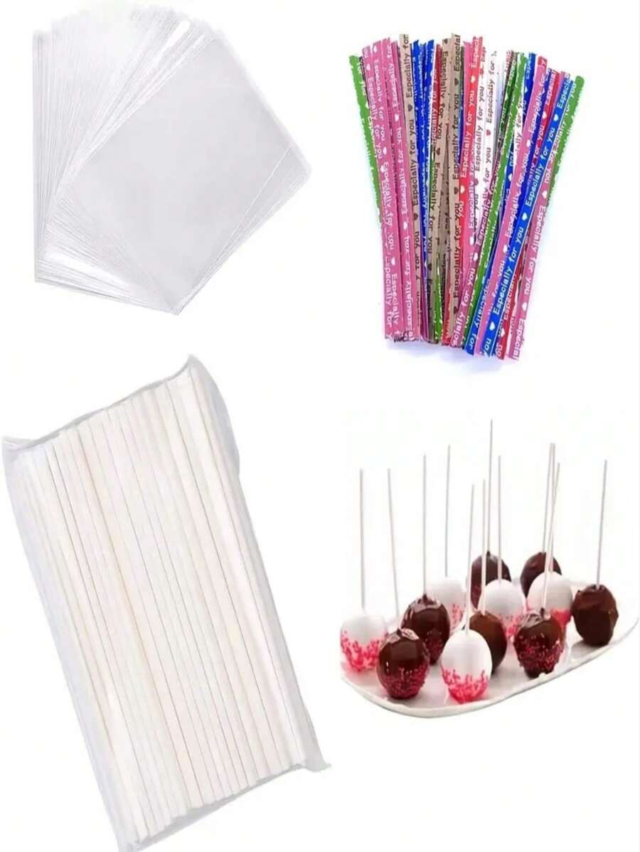 150 peças kit de cake pop, incluindo 50ct de palitos de cake pop de 6 polegadas, 50ct de sacos de presente de doces transparentes, 50ct de laços para cake pop, pirulito, doce duro, chupeta, suporte de bolo de chocolate, decorações de bolo, suporte de cupcake, decoração de bolo, suporte de bolo, decoração de casamento, acessórios de casamento, suporte de bolo de casamento