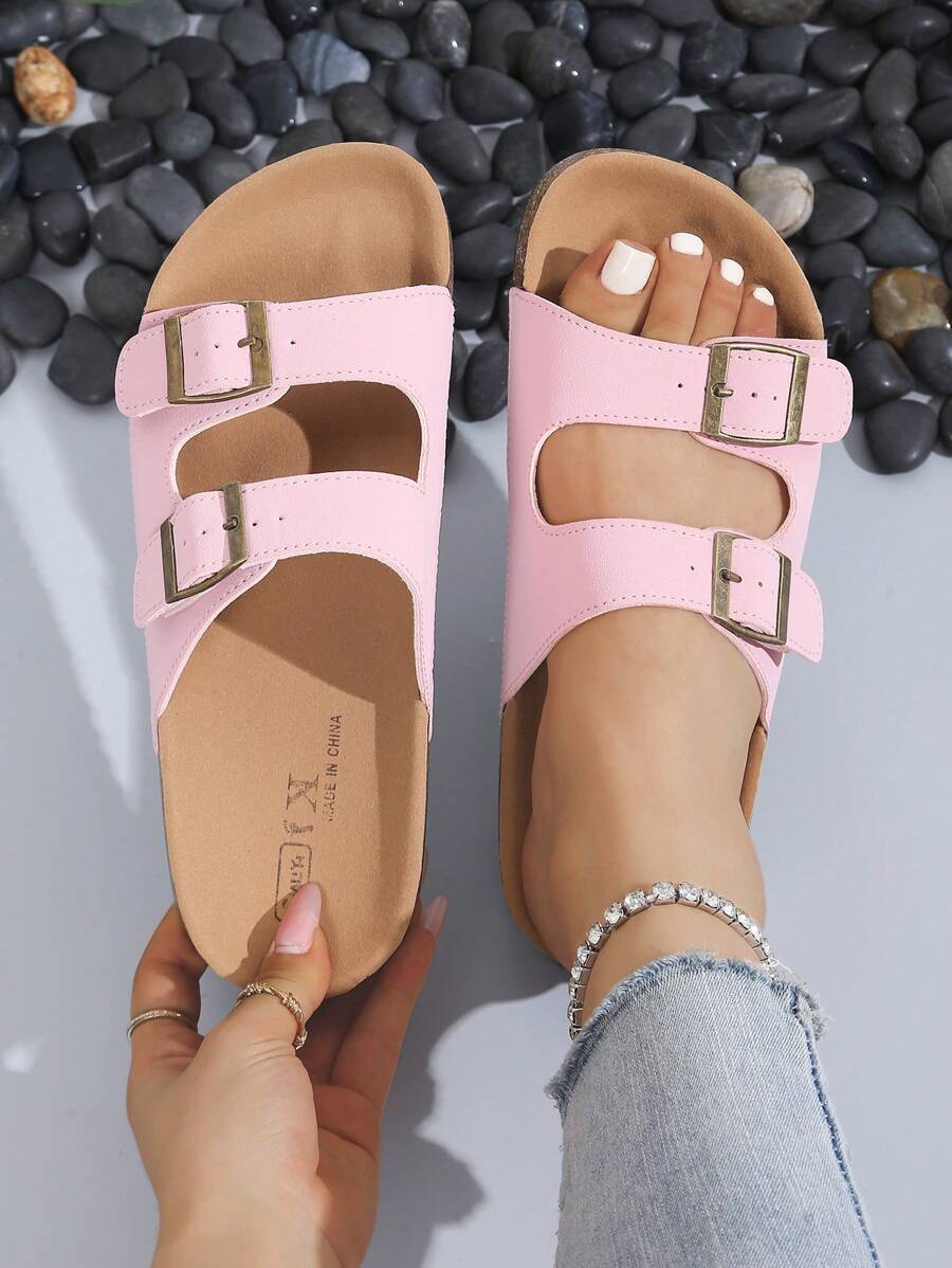 Sandalias casuales cómodas con hebilla y suela gruesa, nuevas diapositivas de fondo suave para el verano, pantuflas para usar en la playa