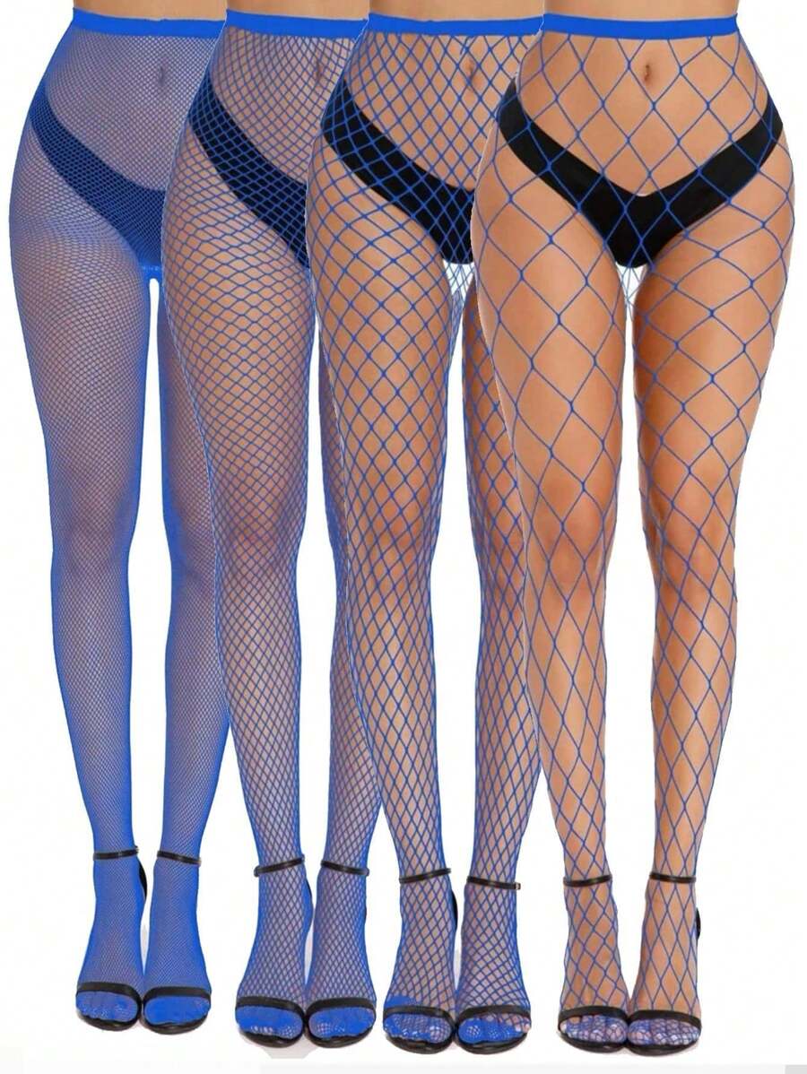 4 Pairs Women Plus Size Sexy Fishnet Tights, Stretchy Skinny Bodystocking, Gothic Retro Nylon Hosiery, Y2K Fashion