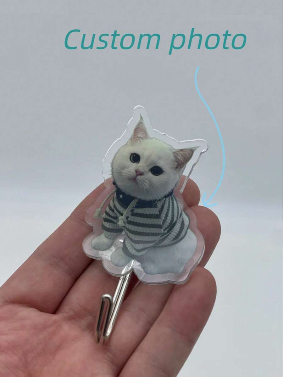 1pc Customized Photo Acrylic Wall Hook, Can Customize With People, Pets, Cartoon Images, Double-Sided Adhesive Tape Hanger, Storage & Organization Tool To Enhance Home/Office Space, Great Gift For Family & Friends
