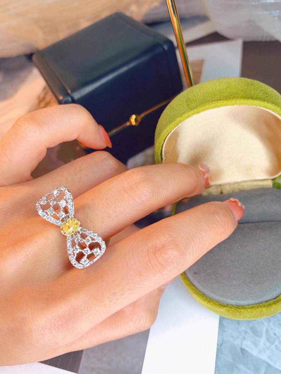 1pc S925 Sterling Silver Hollow Bowknot Cubic Zirconia Elegant Ring, Versatile Design Suitable For Women Daily Wear, Gift For Festivals And Parties