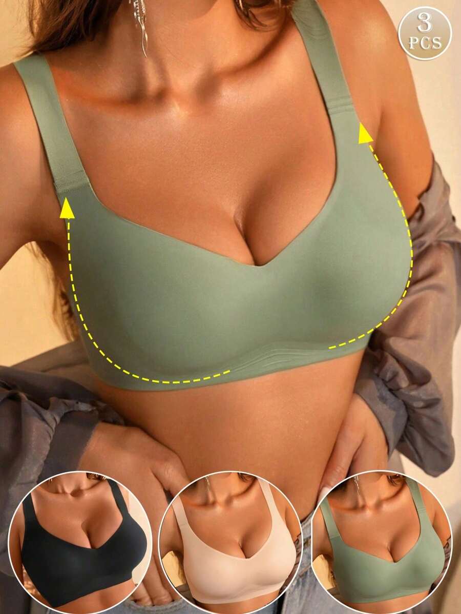 3pcs Women's Bra Set, Minimalist Casual Shaping Bra, Sexy Comfortable Breathable Soft Fabric Ladies Underwear