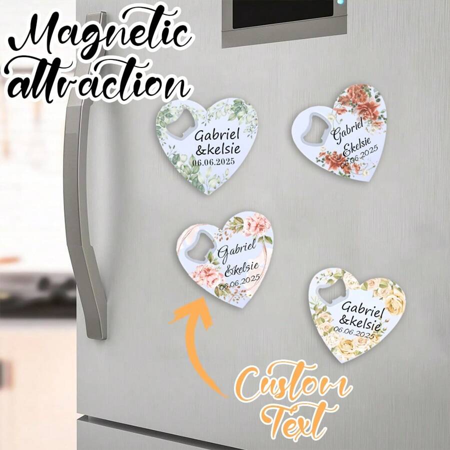 1 PIEZA Texto personalizado, felicitaciones de cumpleaños, aniversarios de bodas y de pareja, regalos de pareja, abrebotellas, pegatina personalizada con forma de corazón y patrones florales y de plantas para el refrigerador, pegatinas para refrigerador, imán de abrebotellas personalizado, regalos para fiestas, bolsas de regalo y pegatinas gratis, imán de abrebotellas de recuerdo de boda, abrebotellas para el refrigerador personalizado, recuerdos de fiesta de boda para invitados, recuerdos de fiesta de bodas, regalos de bodas