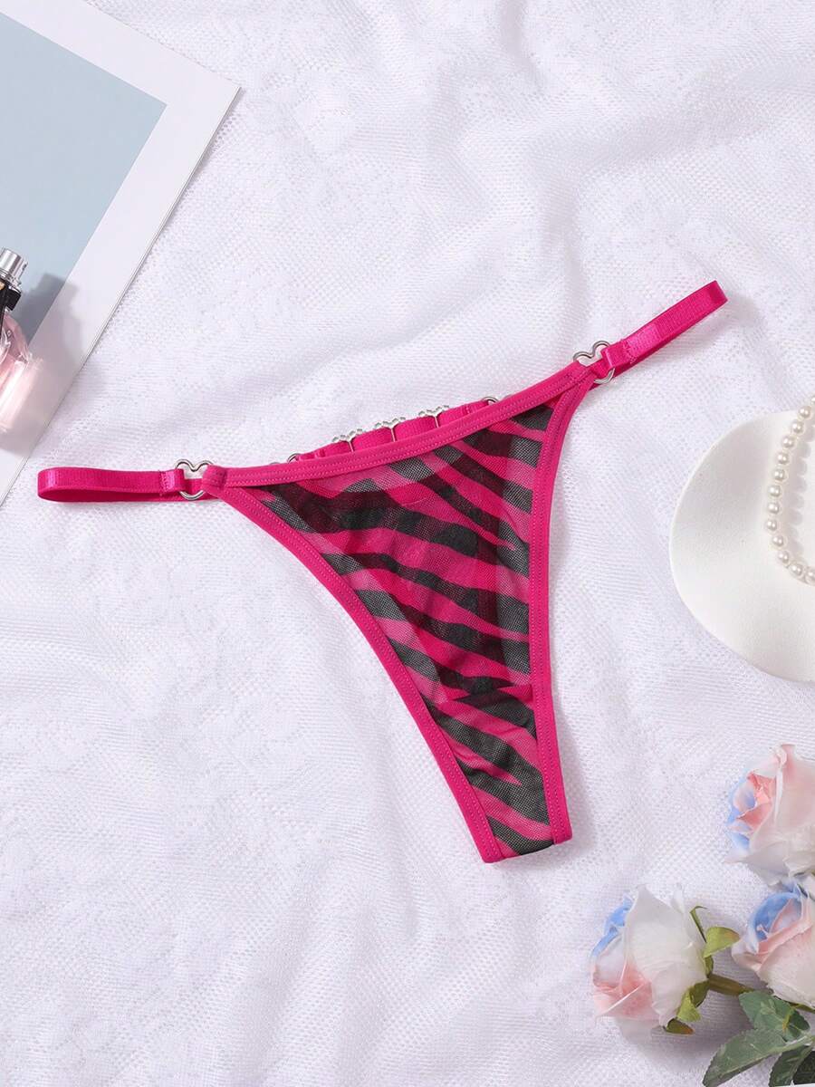 1 pieza Tanga de mujer con estampado de cebra y encaje, lencería suave y transpirable adecuada para uso diario, disponible en tallas S-XL, apto para todas las estaciones