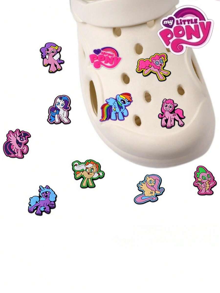 MY LITTLE PONY 1pc/12pcs My Little Pony Cute Cartoon Character Twilight Sparkle, Rainbow Dash, Pinkie Pie, Fluttershy Jelly Shoes, Shoe Flower & Shoe Charms