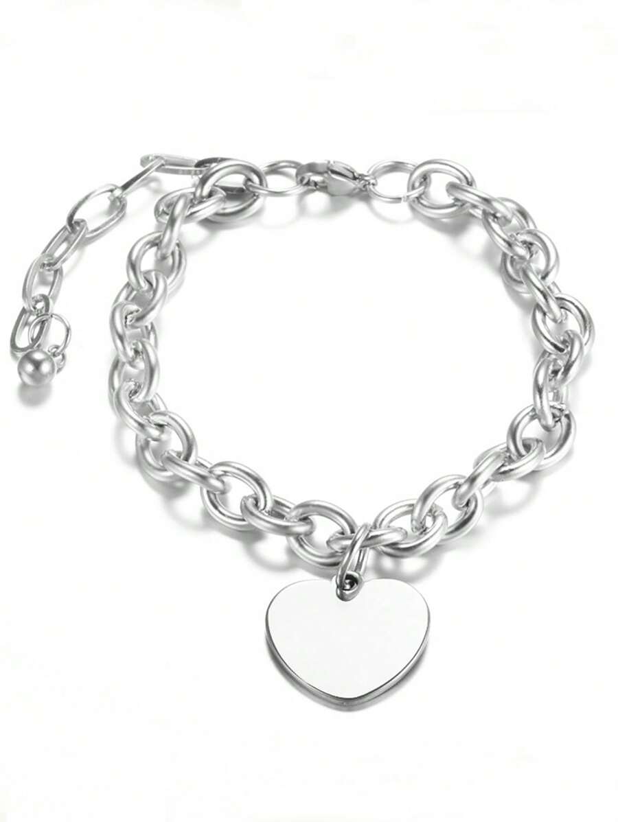 1 pieza Pulsera de cadena de acero inoxidable con forma de corazón