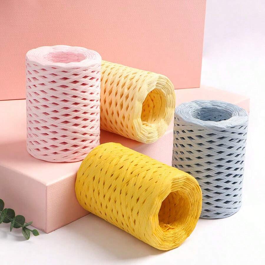 285g Raffia Yarn, Handmade DIY Knitting Bamboo Fiber Paper Yarn, Colored Bundling Ropes For Gift Box, Used For Making Summer Sun Hats, Slippers, Storage Baskets, Bags, Hanging Decorations And More. 1 Bag = 285g = 3 Pieces