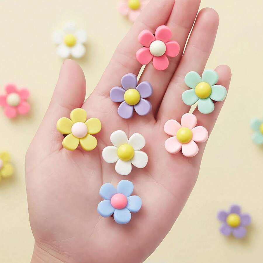 7/14pcs Cute Cartoon Flower Shoe Charms - Random Color PVC DIY Accessories, Fit For Clogs, Sandals And Beach Bags - Birthday, Christmas, Valentine's Day, Halloween Gifts, Adorable Shoes