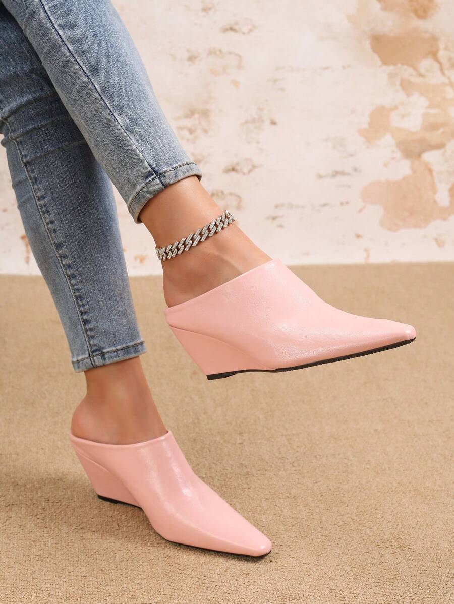 Europäischer und amerikanischer Stil Damen Mule Pantoffeln, weiche Leder Quadratische Zehe Keilabsatz Pantoletten, modische outdoor Plateau Slouch Schuhe