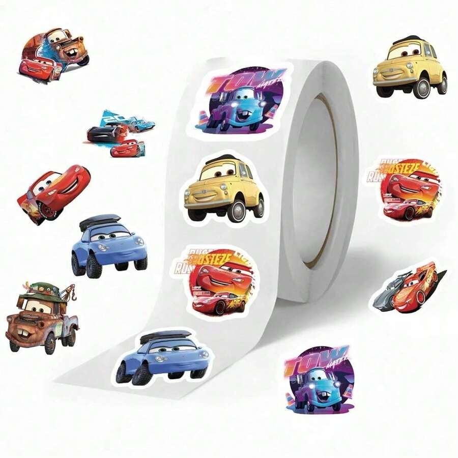 Disney 500 piezas/rollo Pegatinas de dibujos animados encantadores de Coches de Disney, pegatinas de etiqueta para niños, etiquetas de juguete Kawaii, suministros para decoración DIY, regalo divertido para niños
