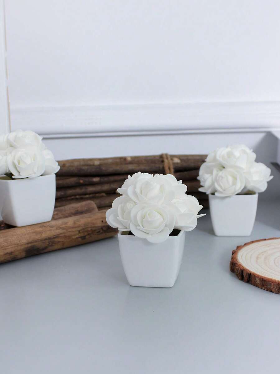 1pc/3pcs Realistic Mini Rose Potted Plant, Decor For Home, Hotel Lobby, Mother's Day, Valentine's Day Party, Wedding/Banquet Table Centerpiece, All Season