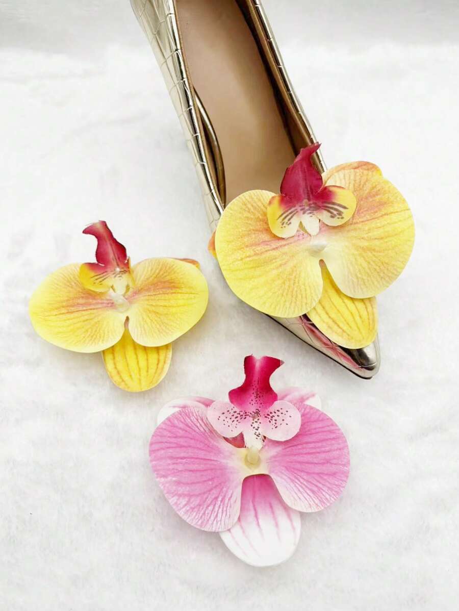 2pcs Colorful Lifelike 3D Orchid Flower Cluster Exaggerated Shoe Clips With Metal Clips, Removable Shoe/Clothing DIY Decorations