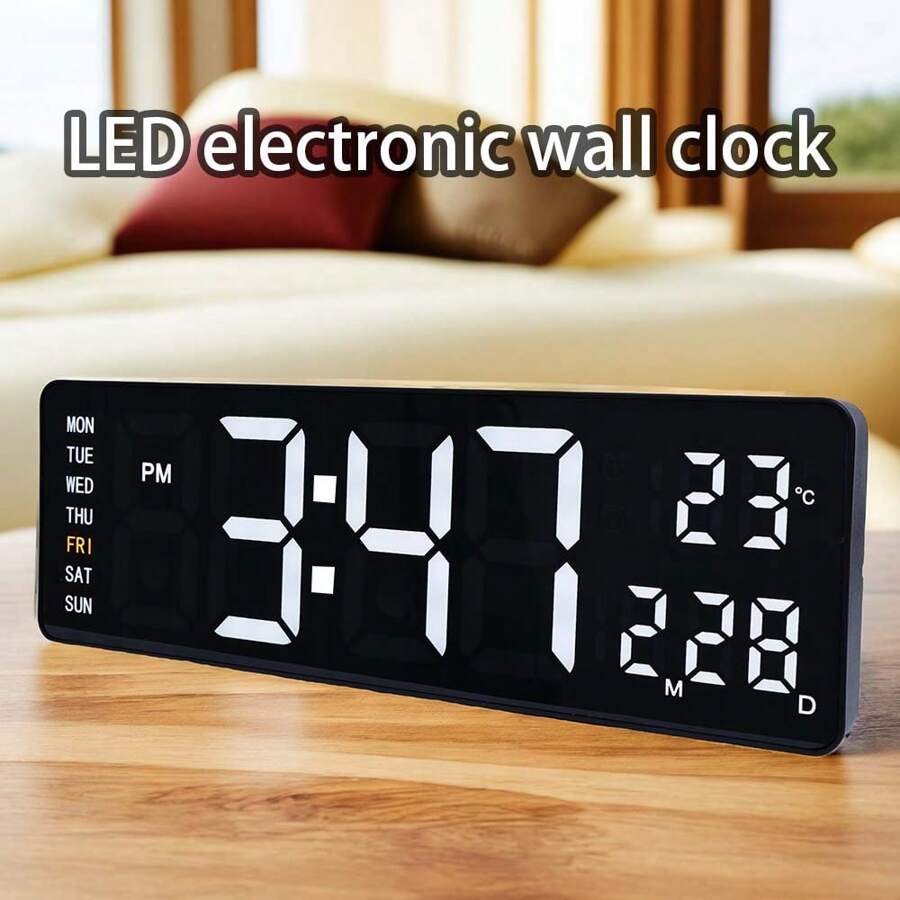 1pc 16-Inch Multi-Function Electronic Wall Clock, Adjustable Color; Remote Control; Countdown/Chronograph; Displays Time, Date, Temperature, Day Of Week; Dual-Color Day Display For Better Clarity Gifts Birthday Graduation School Decor School Surprise Dormitory Decor Back To School
