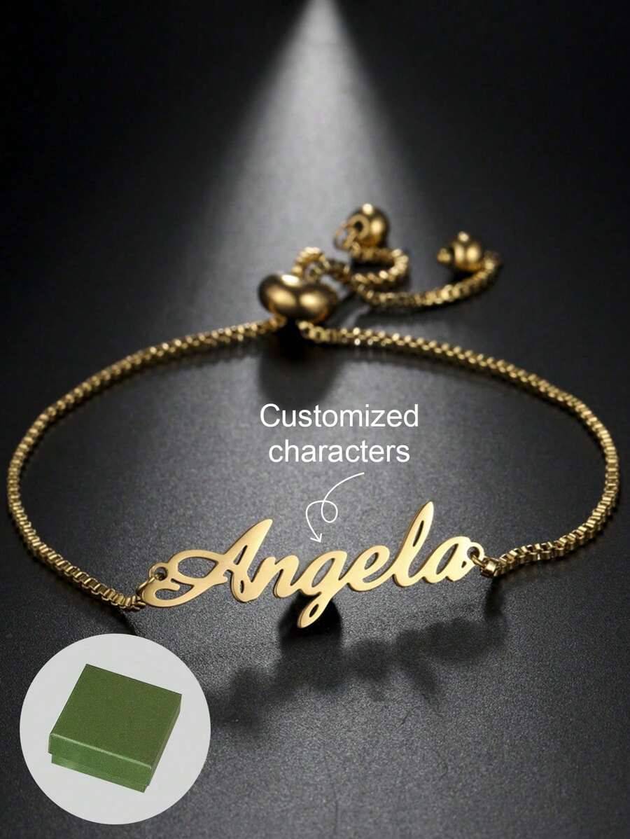 1PC Versatile And Beautiful Name Bracelet For Girl And Girls, Adjustable And Personalized Stainless Steel Fashion Jewelry, Family Gift-Gold Gold,Silver,Frosted Gold