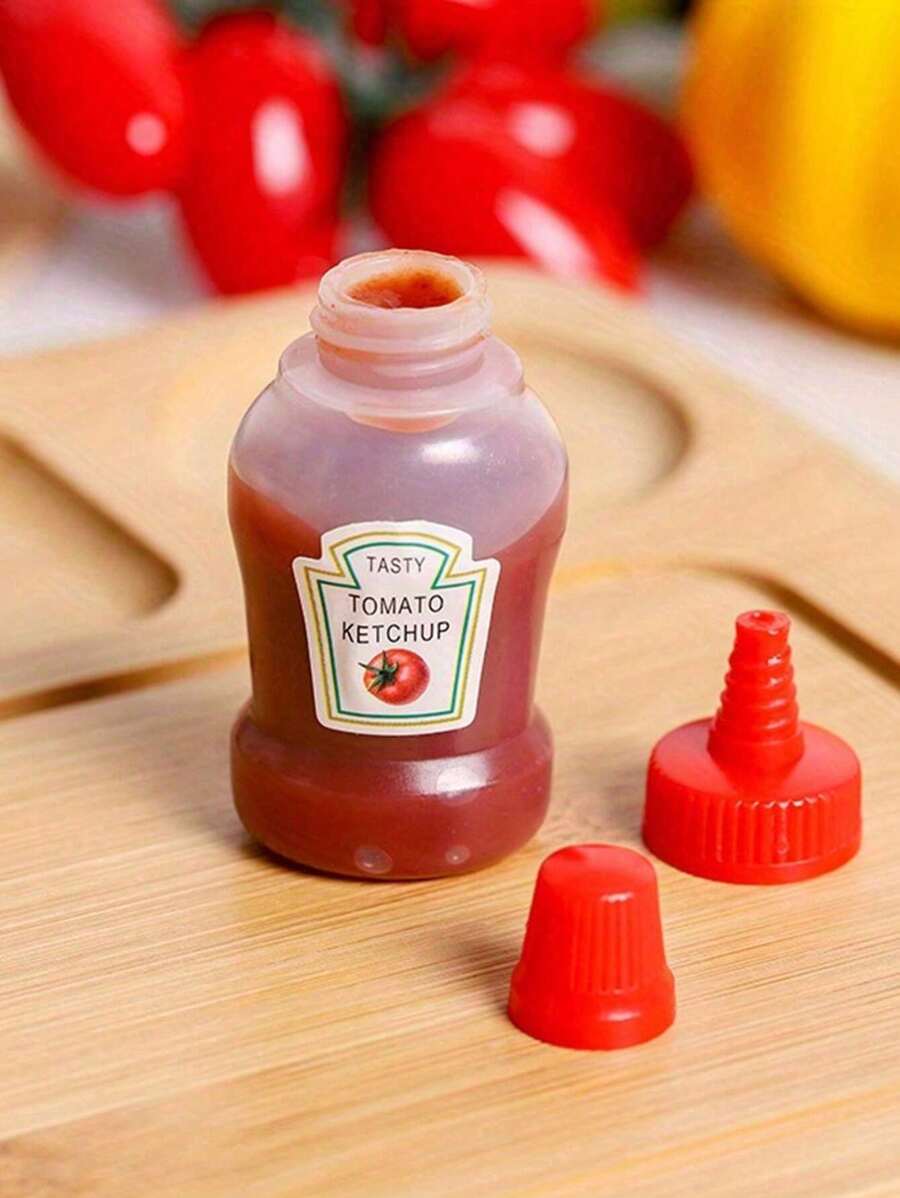 4pcs Mini Portable Salad Dressing Bottles - Durable PP Plastic Seasoning Containers, Suitable For Picnics, Camping And Dining Out (Ketchup, Honey Mustard, Soy Sauce, Oil)