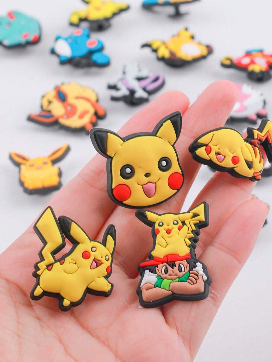 pokemon 11/20/27 Pcs Pokemon Patches Set - Fun DIY Shoe Decors, Unique Multicolored Pikachu Hole Shoe Decorations For Personalized Footwear; Ideal Gift For Pokemon Fans, Party-Goers And Collectors. PVC Soft Gel Cartoon Character 3D Decorations For Phone Cases, Water Bottles, Cute Anime Decors, Birthday Gift For Girlfriend (No Adhesive On Back)