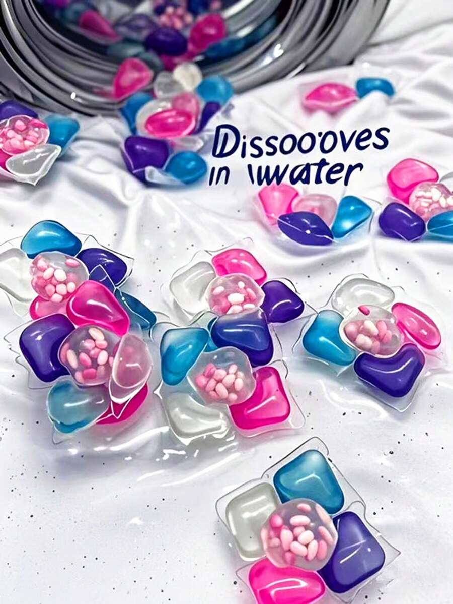 50 pezzi/confezione Detersivo in capsule 5 in 1 per il bucato, ammorbidente concentrato a lunga durata, rimuovitore di macchie con profumo persistente, potenti perle detergenti liquide, profumo a base vegetale per uso domestico