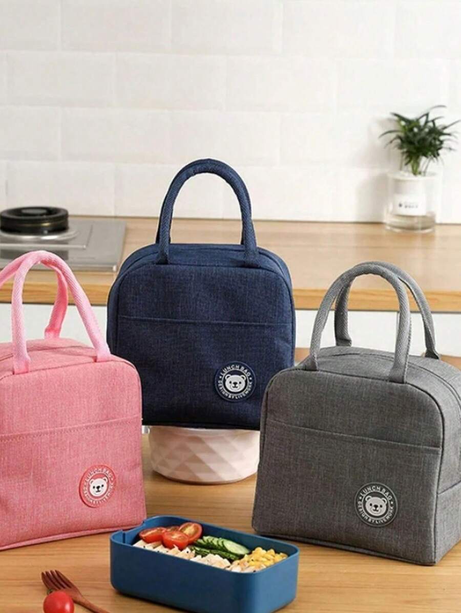 1pc Large Capacity Bear Pattern Insulated Lunch Bag, Waterproof And Oil-Proof Lunch Tote Bag For Students, Office Workers, Reinforced Aluminum Foil Lining, Oxford Cloth Insulated Lunch Box