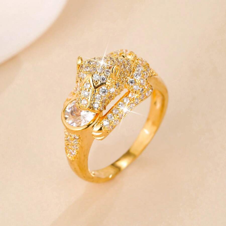 1pc Women's Fashion Leopard Animal Design Ring, Elegant And Unique Suitable For Party Or Banquet Wear