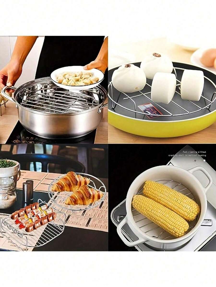 1pc Cooking Rack Round Stainless Steel, Steamer Rack. KitchenTools, High Foot Steaming Rack, Four-Cornered CookingSteamer, Steaming Rack,Kitchen Tools,KitchenSupplies,Food,Kitchen,Travel,Kitchen Ltems,Kitchen Tools,Kitchen Things