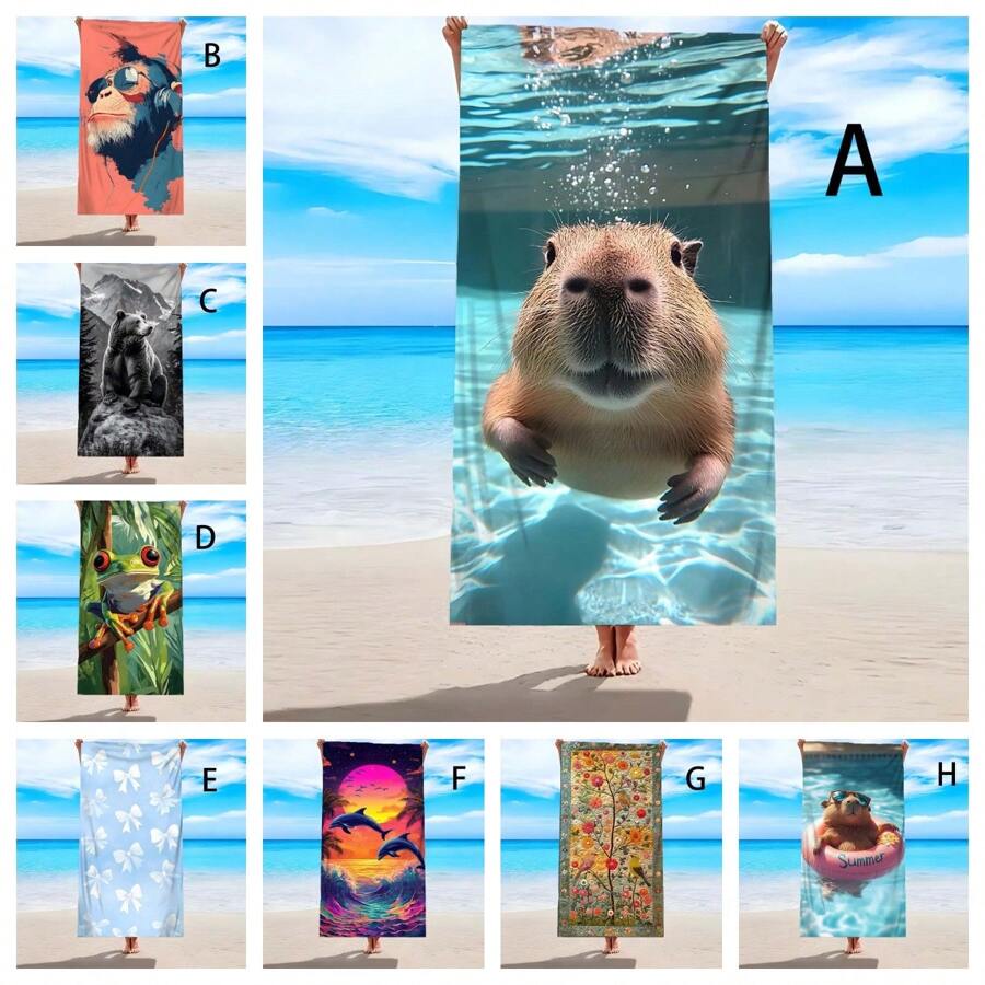 1pc Creative Printed Beach Towel, Soft Comfortable Lightweight Anti-Sand Beach Towel, Super Absorbent Beach Blanket, Suitable For Travel, Swimming, Diving, Surfing, Yoga, Camping, Sunbathing, Beach Accessories, Outdoor Travel Essential Gift