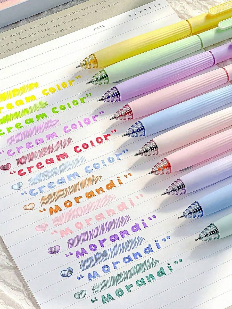 Set di 5 penne dai colori neutri Morandi, scrittura fluida, impugnatura comoda, design interessante, adatte per ufficio, scuola, progetti creativi, riunioni, prendere appunti, calligrafia, evidenziazione