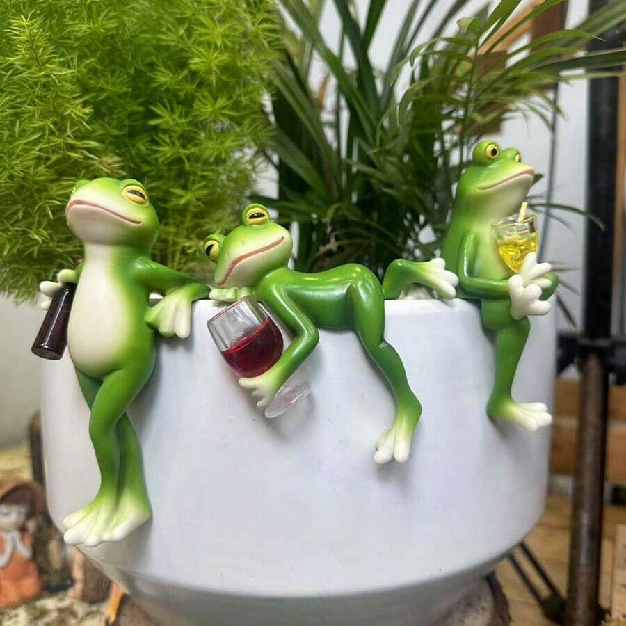 1 pièce Ornement décoratif à suspendre de grenouille de loisir, décoration de pot de fleurs, figurine ornementale, joli petit cadeau pour l'été