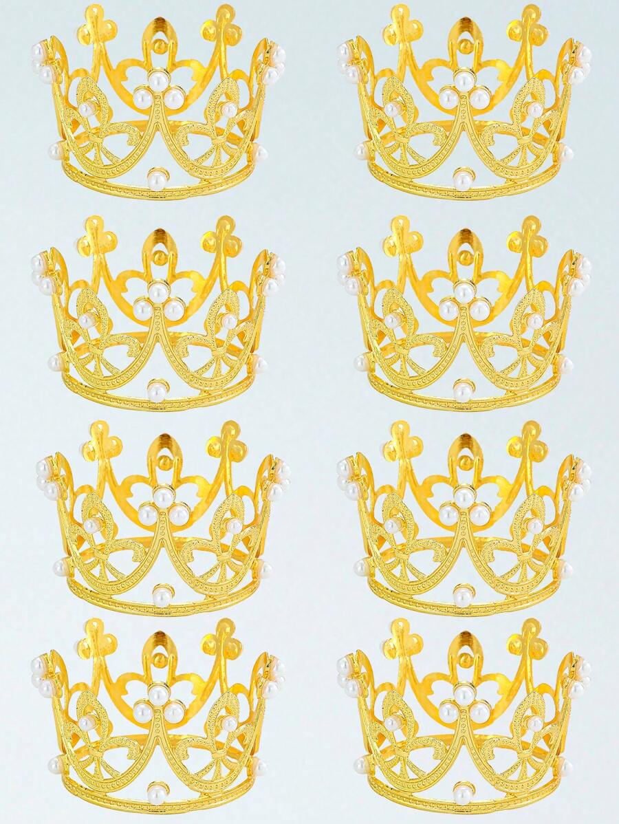 12pcs Mini Pearl Beaded Crown Shaped Flower Bouquet Accessories , Perfect For Birthday Party Decorations, Back To School Valentine Day