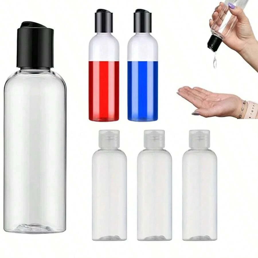 5Pcs 3.4oz Clear Round Shoulder Bottle With Flip Butterfly Lid Travel Bottle Empty Cosmetic Sample Dispenser Container, Travel Bottle, Travelling Containers Small Leak Proof Squeeze Bottles With Black Flip Cap For Toiletries, Shampoo, Lotions, Conditioners, Travel Size Cosmetics, Home Travel, Back To School