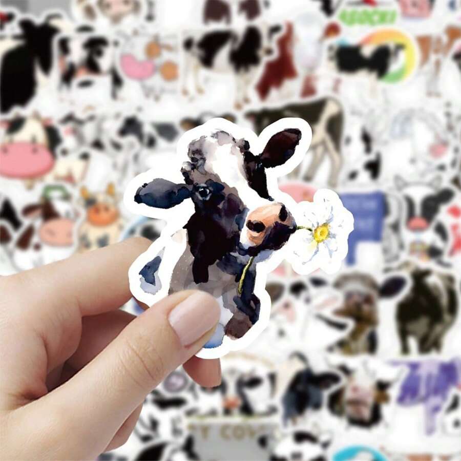60 Peças Adesivos com Estampa de Vaca, Desenho Fofo de Vaca para Case de Celular, Laptop, iPad, Diário, Decoração de Copo de Bebida e Projetos DIY, Material Escolar, Volta às Aulas