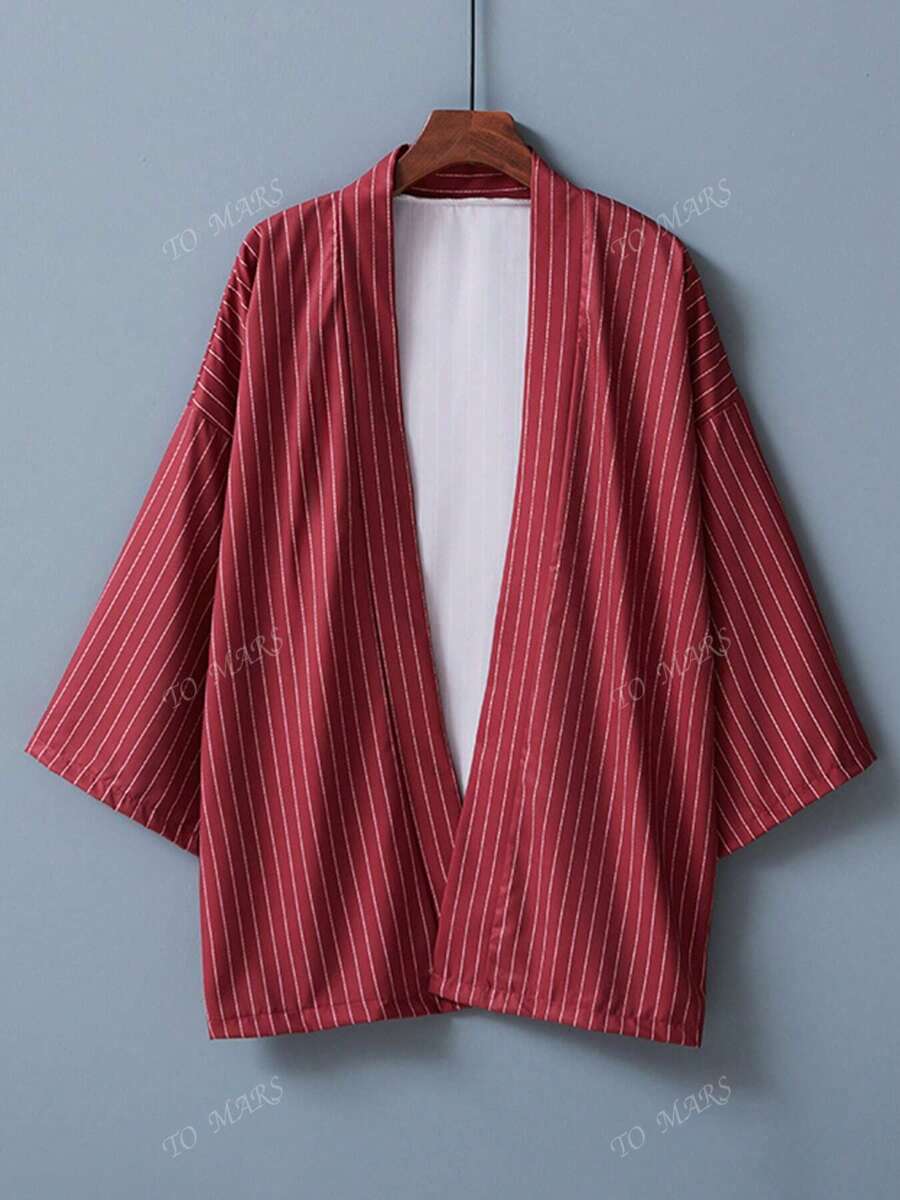 Japanese Retro Oversized Versatile Striped Kimono Cover Up, Lightweight Summer Robe, Sleepwear, Beach Cover Up, Sun Protection